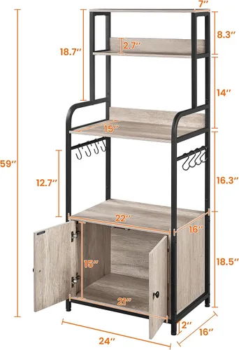 Vista 2 de Yaheetech - Estante de cocina para panaderos de 4 niveles con gabinete de almacenamiento y alacena, soporte para microondas y barra de café