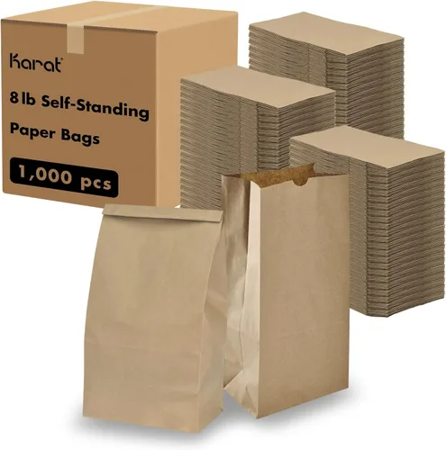 Vista 9 de Karat 1/8 Barrel Brown Kraft Paper Grocery Bags, 10.1x6.8x14.4 in, 500ct