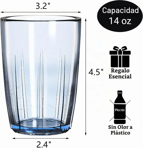 Vista 2 de ZEAYEA Juego de 6 vasos acrílicos para beber, vasos de agua irrompibles de 14 onzas, vasos de plástico reutilizables, vaso apilable para jugo