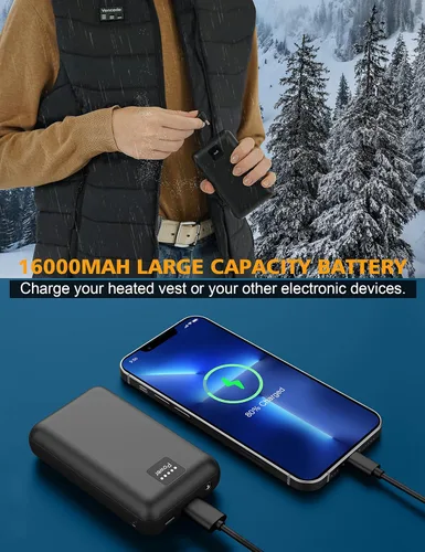 Vista 5 de Chaleco térmico ligero actualizado para mujer, chaleco térmico recargable para mujer con batería de gran capacidad de 16000 mAh