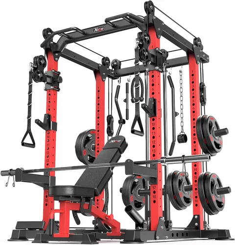 Vista 14 de Power Cage - Rack de Potencia Multifunción con Sistema de Cruce de Cables, Rack para Sentadillas de Capacidad de 1800 LBS con Banco de Pesas
