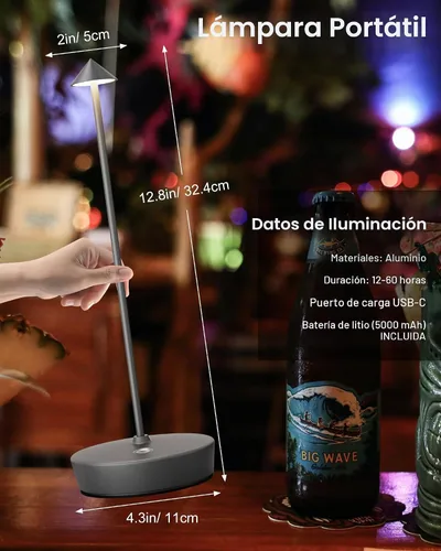 Vista 4 de Lámpara de mesa inalámbrica recargable 6000mAh batería al aire