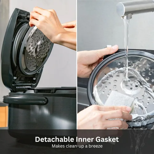 Vista 6 de Arrocera y calentador Tiger JPW-H10U con calefacción por inducción, con 14 ajustes preestablecidos de menú y pantalla LCD (5.5 tazas, Morado Negro)