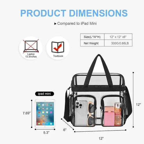Vista 2 de Oraben Clear Bag for Stadium Events 12x6x12 Clear Tote Bag for Women Transparent Lunch Bag for Work Sports Concert