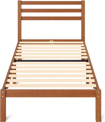 Vista 9 de Zinus Leah - Marco de cama de plataforma de bambú con cabecero, no necesita somier, soporte de listones de madera, fácil de montar