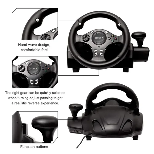 Vista 4 de DOYO Gaming Racing Wheel, Steering Wheel for PC, 270 Degree Driving Force Sim Game Steering Wheel with Responsive Gear and Pedals for PCPS3PS4XBOX