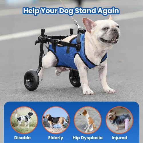 Vista 2 de Silla de ruedas para perros para patas traseras, Silla de ruedas para perros pequeños, Carrito ajustable para mascotas con ruedas, Sillas de ruedas