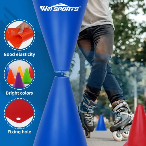 Vista 3 de Win SPORTS Juego de conos de tráfico de plástico para entrenamiento, conos de agilidad para interiores y exteriores y eventos festivos