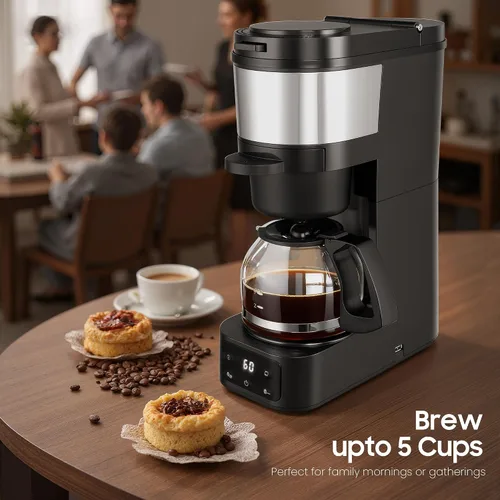 Vista 7 de ATSENT Cafetera de Moler y Preparar Café, Cafetera de Goteo con Molinillo Integrado, Máquina de Café Programable de 5 Tazas con Intensidad