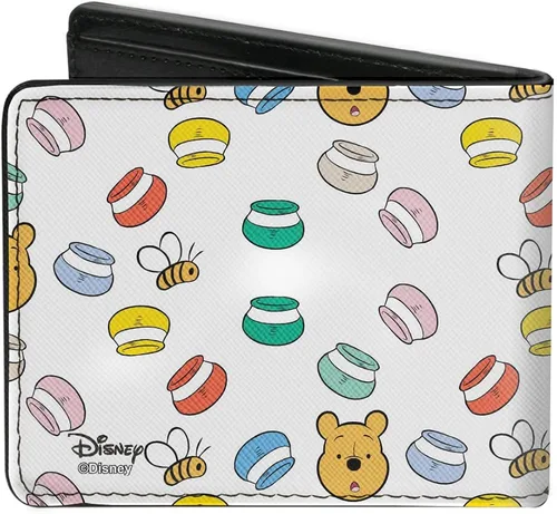 Vista 2 de Billetera Bifold PU Winnie the Pooh Face Bee Miel Pots dispersado Blanco