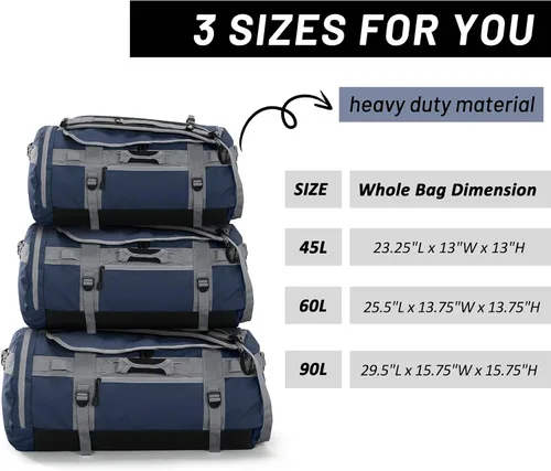 Vista 40 de MIER Mochila deportiva grande con compartimento para zapatos, resistente y resistente al agua, azul marino, 45L