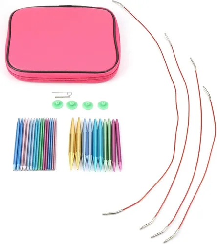 Vista 7 de Kit de agujas de tejer de aluminio, 13 pares de agujas de tejer circulares intercambiables con asas ergonómicas, agujas de ganchillo con estuche
