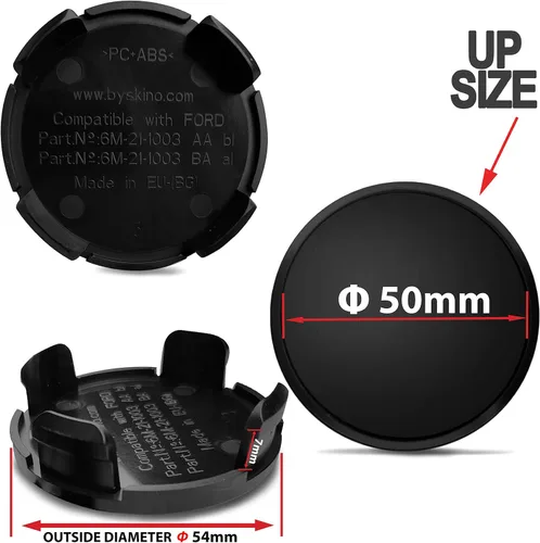 Vista 2 de 4 x Centro de Tapacubos, Compatible con Tapacubos de Centro para Llantas de Aleación, 54 mm, Plata, Negro Plata Bandera de EE. UU. CF 11