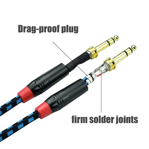 Vista 5 de Cable de conexión equilibrado TRS a TRS macho de 1/4 de pulgada, cable de audio estéreo de 1/4 de pulgada a 0.250 in, nailon trenzado resistente