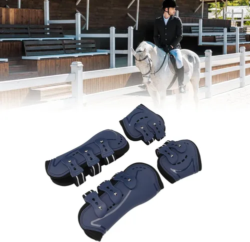 Vista 4 de banapoy Botas de tendón de caballo, botas de fetlock con frente abierto, botas de tendón de salto, botas para equitación, absorción de golpes, botas