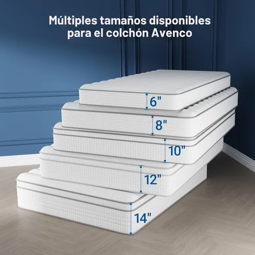 Vista 8 de Avenco Colchón individual de 8 pulgadas en una caja, colchones de felpa mediana tamaño individual con resortes Smarts Coil híbridos para alivio