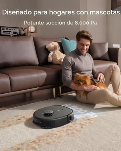 Vista 5 de eufy X10 Pro Omni - Robot aspirador y trapeador, succión de 8,000 Pa, elevación automática y detección de alfombras, evita obstáculos, lavado