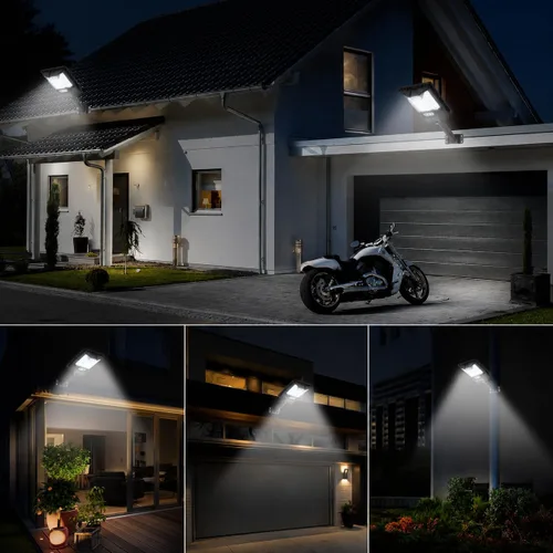 Vista 8 de Luz de calle solar para exteriores, 20000 lm 6500 K impermeable con sensor de movimiento LED luz solar alimentada por energía solar con control