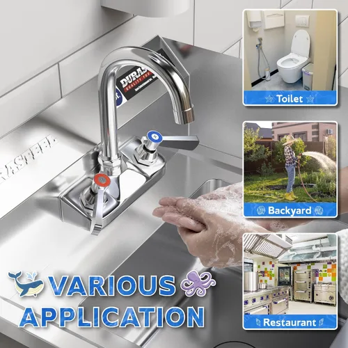 Vista 7 de DuraSteel Fregadero de acero inoxidable - Fregadero de cocina comercial de montaje en pared NSF - Fregadero de mano pequeño con lavabo de 12 x 10 x