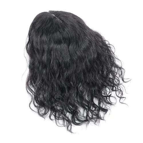 Vista 3 de Tope de cabello humano rizado natural para mujer, extensiones de pelo con clip, 5.1 x 5.5 in, parte superior de cabello sedoso, parte superior