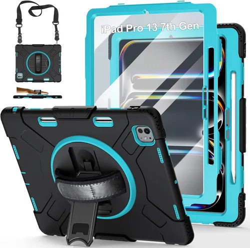 Vista 24 de Funda para iPad Pro 11 M5 2025/M4 2024: Funda protectora para iPad Pro de 11 pulgadas 5ª generación con protector de pantalla, soporte, asa y correa