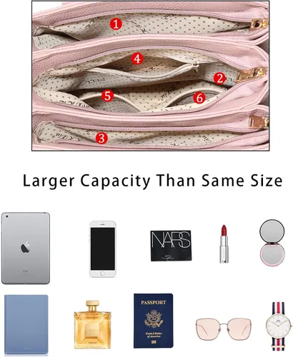 Vista 4 de KKXIU 3 compartimentos con cremallera y bolsos para mujer con asa superior, bolso de hombro para mujer