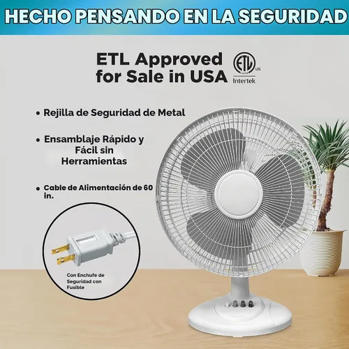 Vista 5 de EZ-CHILL Ventilador de mesa oscilante de 3 velocidades de 12" para el hogar