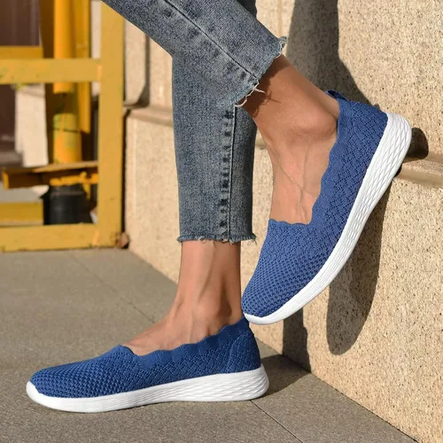 Vista 4 de poemlady Women's Slip on Loafer Shoes - Mesh Casual Ballet Flat Nurse Walking Sneakers Knit Round Toe Casual Memory Foam Shoes 190501