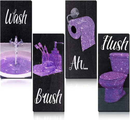 Vista 9 de Chinco 4 piezas de arte de pared divertido para mujeres, decoración de baño 9.84 x 3.94 x 0.2 pulgadas, decoración de baño glamurosa moderna