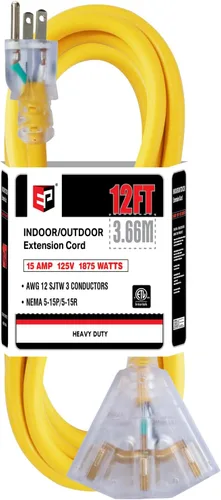 Vista 35 de EP Cable de extensión de 3 pies, 12/3 SJTW 3 tomas de corriente eléctrica Negro