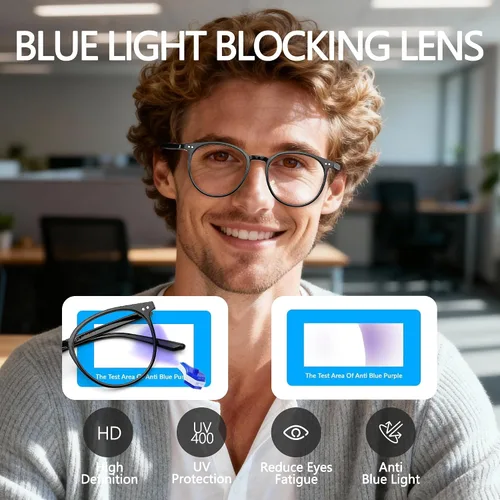 Vista 5 de Gafas redondas con bloqueo de luz azul para computadora para mujeres y hombres