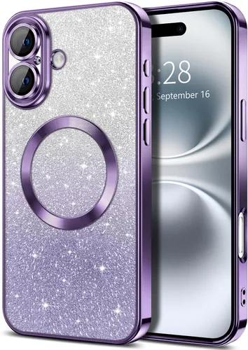 Vista 75 de Hython Funda para iPhone 13 Pro transparente con purpurina magnética [compatible con MagSafe] Protector completo de lente de cámara delgado