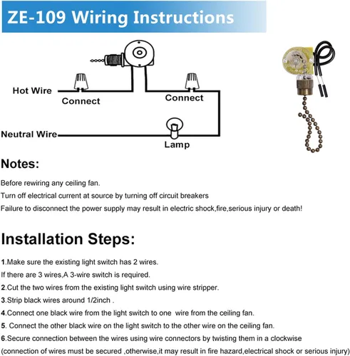Vista 5 de Interruptor de control de velocidad de repuesto, paquete de 2 interruptores de ventilador de techo Zing Ear ZE-109, interruptor de cadena