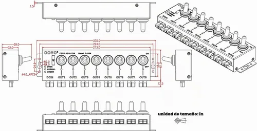 Vista 4 de OONO Tira de fuente de distribuidor de divisor de alimentación de conector de 8 canales, con interruptor de control independiente de 8 canales