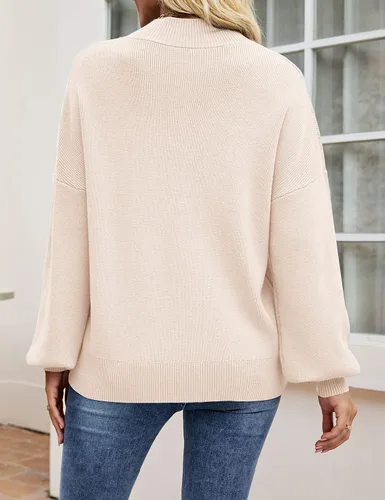 Vista 3 de ZESICA Women's 2023 Casual Turtleneck Long Lantern Sleeve Oversized Ribbed Knit Pullover Sweater Jumper Top