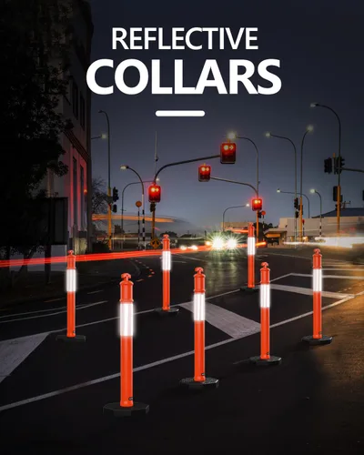 Vista 2 de BATTIFE Poste delineador de 45 pulgadas con base, conos de delineador de tráfico naranja con collar reflectante para práctica de conducción