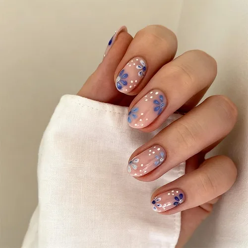 Vista 20 de Uñas postizas a presión medianas con diseño geométrico blanco almendra – 24 uñas postizas reutilizables de ABS brillante, fácil de aplicar, juego