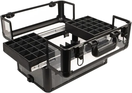 Vista 3 de Ver Beauty Art Craft - Bandeja blindada fácil de deslizar, caja de herramientas de almacenamiento con soporte para base, acrílico negro