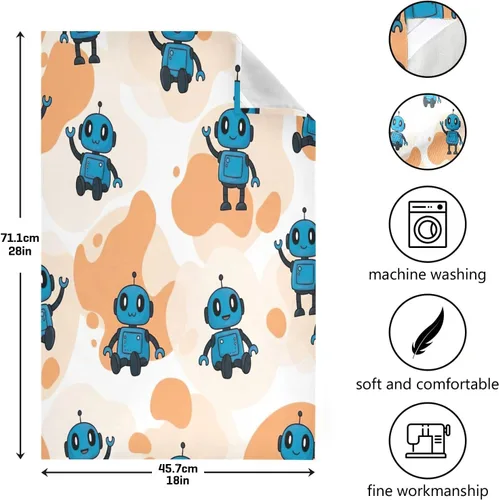 Vista 3 de Cute Blue Cartoon Robots Dishcloths, 28x18 Inch Absorbent Spring Towels Kitchen, Set of 6