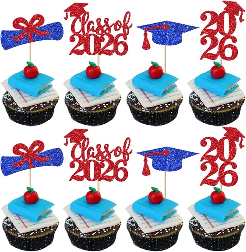 Vista 59 de Paquete de 24 adornos para cupcakes de clase de 2026 con purpurina 2026 para diploma de graduación 2026, selecciones para cupcakes para graduación