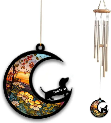 Vista 77 de Carillón de viento con atrapa el sol afghan Hound, campanilla de viento conmemorativa de girasol personalizada para perro, regalo de pérdida