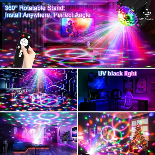 Vista 5 de Luz de bola de discoteca, luces de DJ para fiestas, luces estroboscópicas activadas por sonido, decoraciones de fiesta de discoteca, iluminación