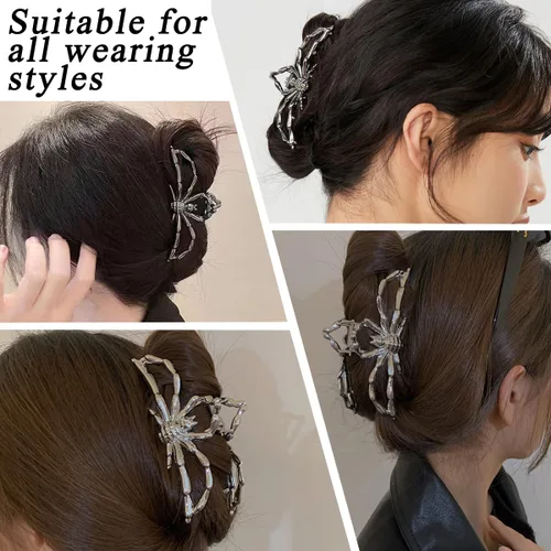Vista 3 de Pinzas para el cabello grandes y realistas de metal negro con garra de araña, agarre fuerte, antideslizantes, accesorios para el cabello grueso