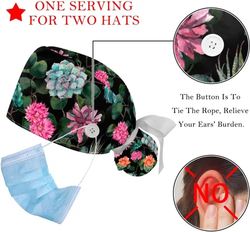 Vista 3 de 2 gorras de trabajo con botón de girasoles florecientes, vintage, ajustable, para cola de caballo, sombreros para mujer