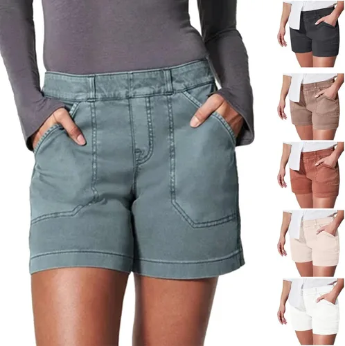 Vista 2 de oidhche Forlair - Pantalones cortos de sarga elástica con bolsillos para mujer, estilo Lawore