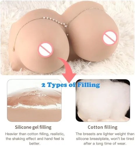 Vista 3 de Breast Plate Crossdressers Strapless Silicone Filled Fake Breast Boobs A-H Cup for Cosplay Transgender (Bronze, H cup M size silicone gel filler)