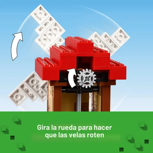 Vista 3 de LEGO Minecraft La Granja de Molinos de Viento - Juguetes de Construcción de Minecraft para Niños, Niños y Niñas, Edades 8+ - Incluye 3 Minifiguras