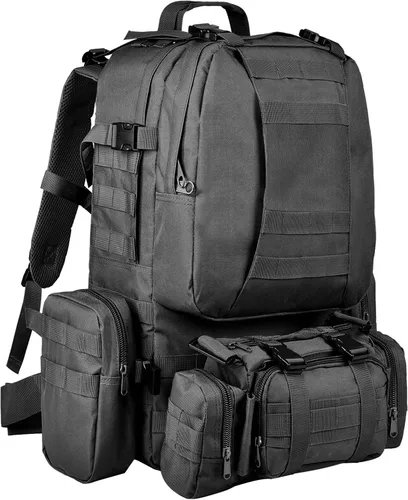 Vista 12 de CVLIFE Mochila táctica militar de asalto mochila Molle desmontable 01-negro con parche