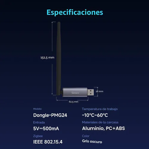 Vista 5 de SONOFF Zigbee 3.0 USB Dongle Plus MG24, Puerta de enlace Zigbee con EFR32MG24, Stick USB de Thread y Zigbee, Controlador Zigbee para Home Assistant