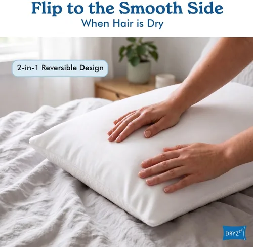 Vista 5 de DryZzz Juego de 2 fundas de almohada impermeables de tamaño King de 35 x 19 pulgadas, absorbente de doble cara para cabello húmedo y seco, poliéster